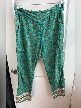 Sundance Lightweight Cargo Pants Paisley Bohemian Boho Teal Casual Hippie Medium